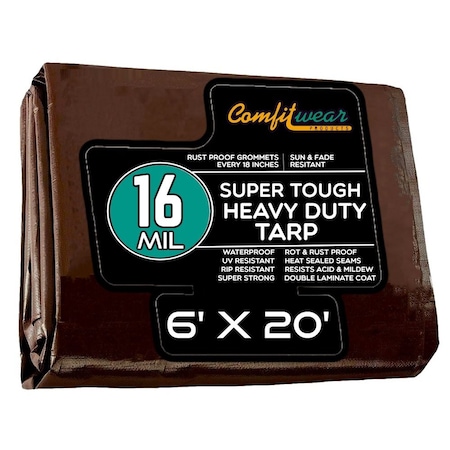 Comfitwear 16 MIL Extreme Heavy Duty Multi-Purpose Tarp Cover Rust Proof Waterproof Reinforced Edges Brown ETBR-620